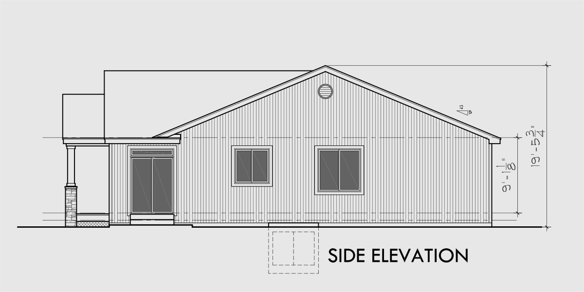 House rear elevation view for D-628 Ranch Duplex House Plan With Basement