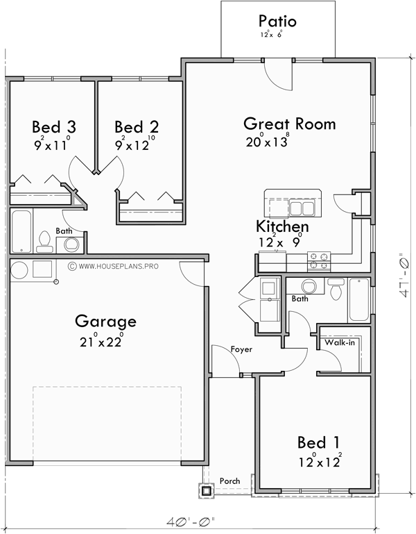 Main Floor Plan for D-641 One Story Duplex House Plan With Two Car Garage