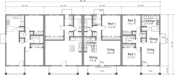 Main Floor Plan 2 for F-596 One level 4 unit multi plex F-596