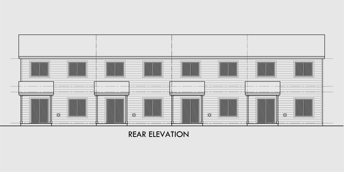 House side elevation view for F-597 Four plex house plan brownstone F-597