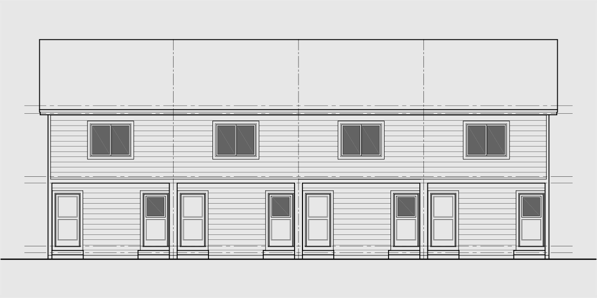 House side elevation view for F-595 Narrow Fourplex House Plan