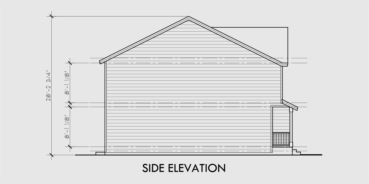 House rear elevation view for F-595 Narrow Fourplex House Plan