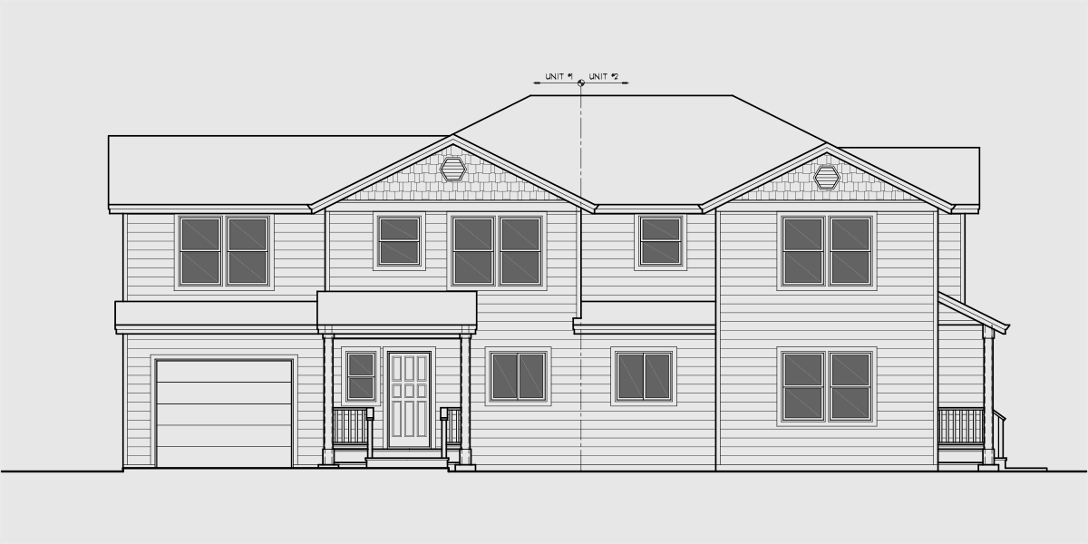 House front color elevation view for D-654 Corner lot duplex house plan with basement D-654