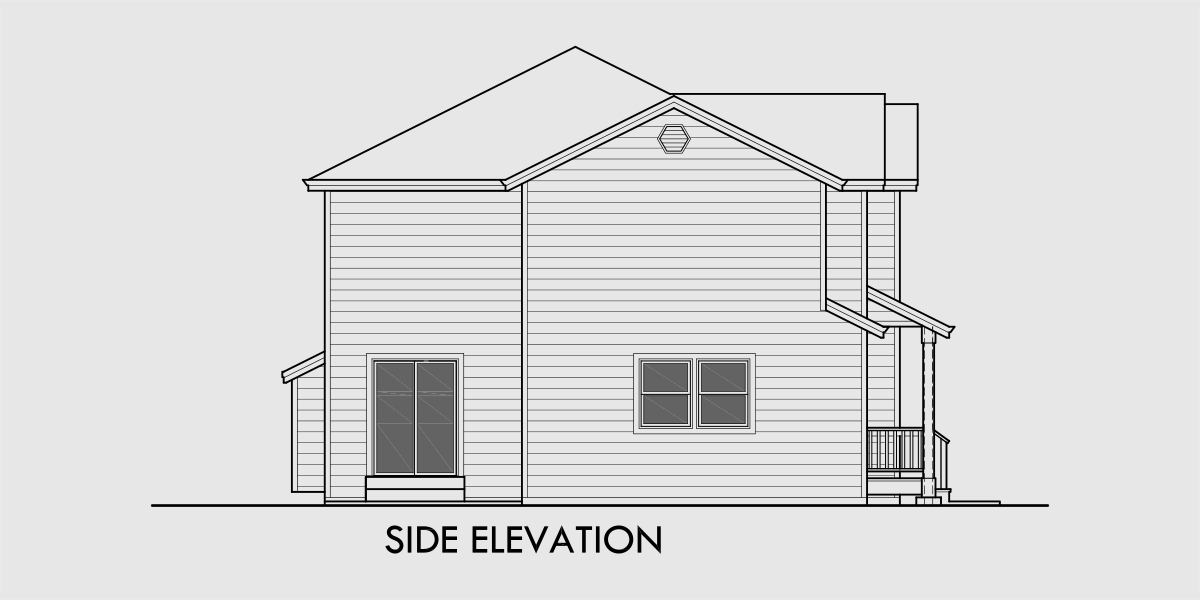 House rear elevation view for D-654 Corner lot duplex house plan with basement D-654