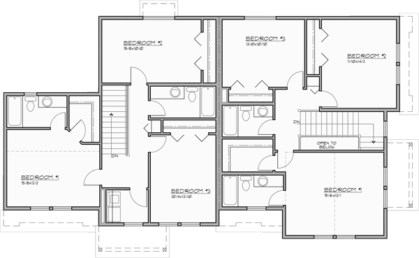 Upper Floor Plan for D-654 Corner lot duplex house plan with basement D-654