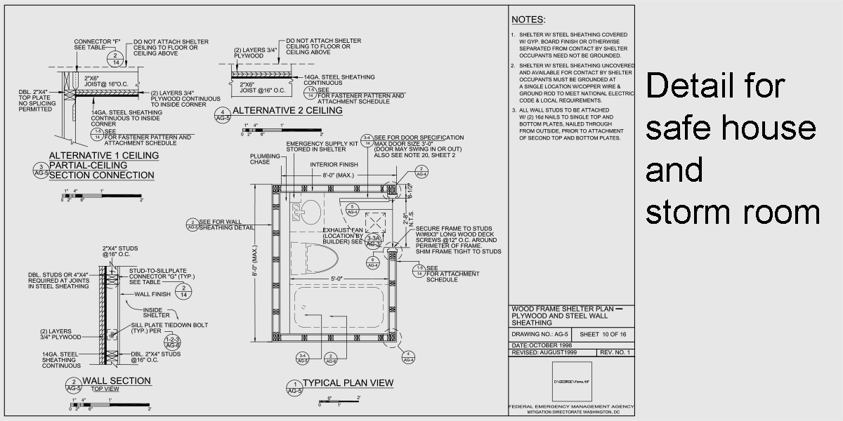 House rear elevation view for 10201 Ranch house plan, with safe house storm room, 10201