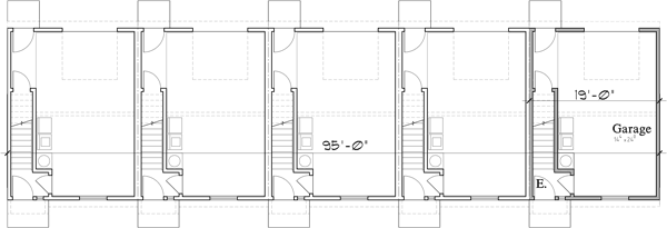 Lower Floor Plan 2 for Five plex, town house plans with rear garage, FV-601