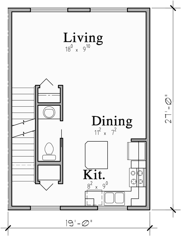 Main Floor Plan for FV-601 Five plex, town house plans with rear garage, FV-601