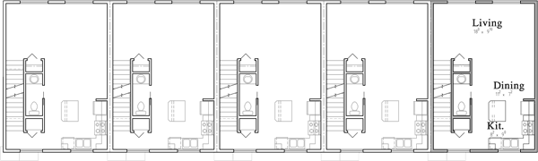 Main Floor Plan 2 for FV-601 Five plex, town house plans with rear garage, FV-601