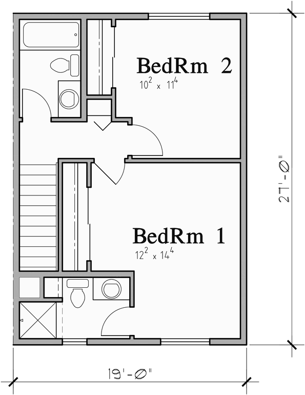 Upper Floor Plan for FV-601 Five plex, town house plans with rear garage, FV-601