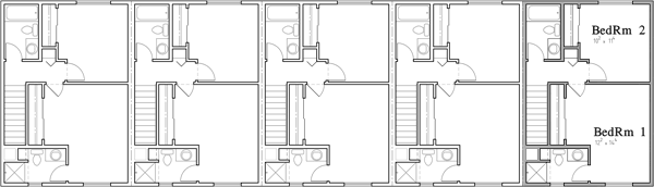 Upper Floor Plan 2 for Five plex, town house plans with rear garage, FV-601