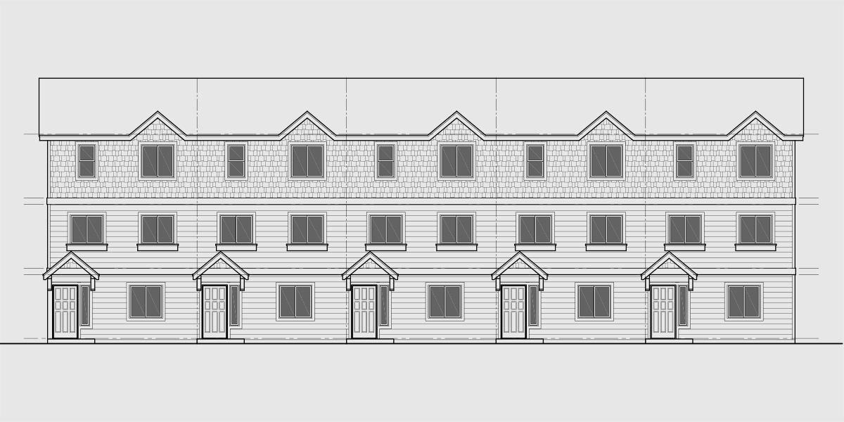 House side elevation view for FV-601 Five plex, town house plans with rear garage, FV-601