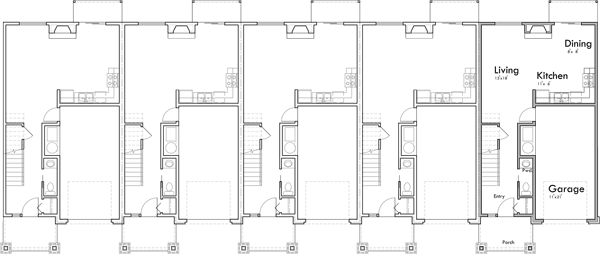 Main Floor Plan 2 for FV-605 Custom 5 Plex Townhouse Plan