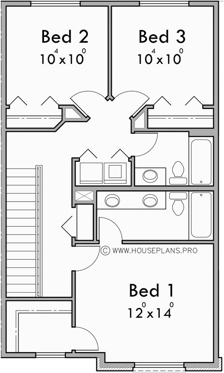 Upper Floor Plan for FV-605 Custom 5 Plex Townhouse Plan