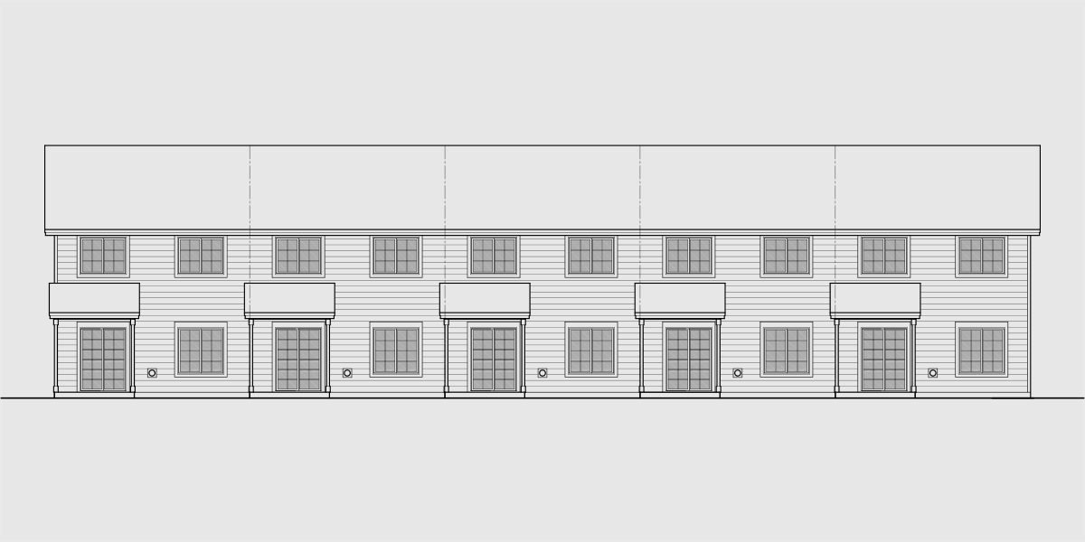 House rear elevation view for FV-605 Custom 5 Plex Townhouse Plan