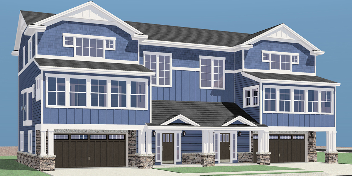 D-657 Large Duplex Beach House Plan 