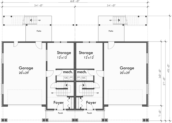 Lower Floor Plan for D-657 Large Duplex Beach House Plan 