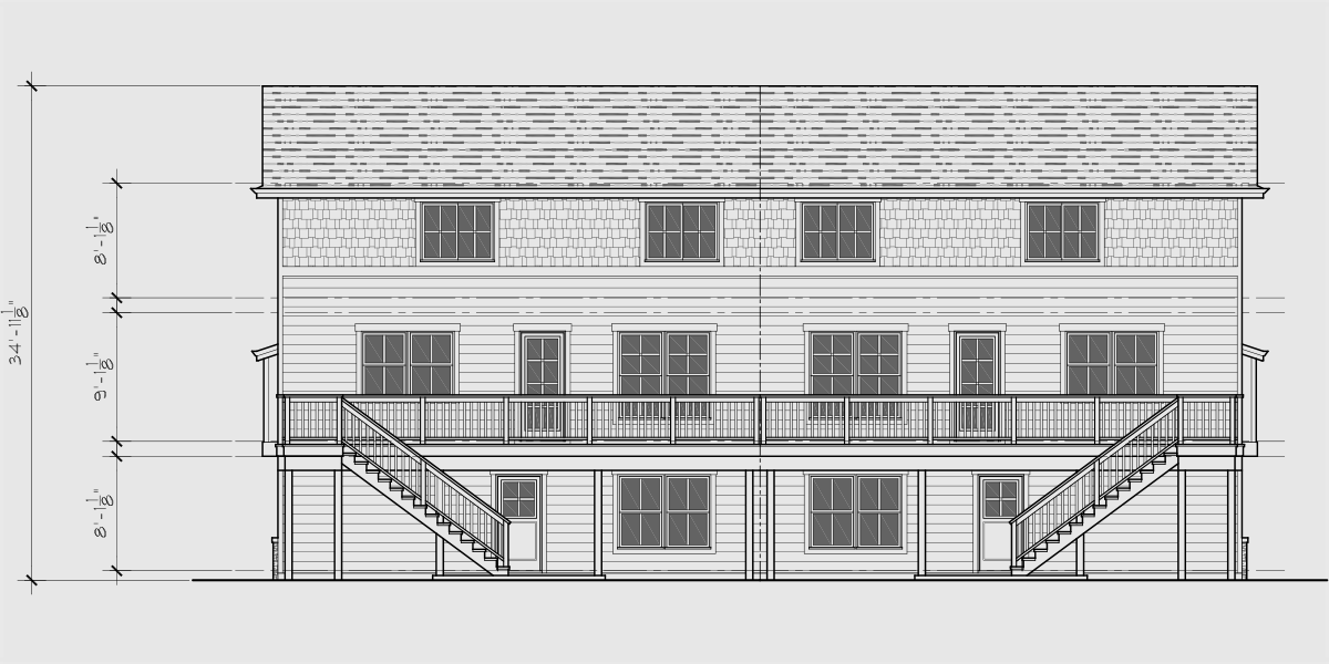 House side elevation view for D-657 Large Duplex Beach House Plan 