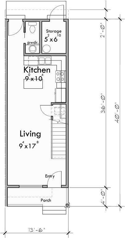 Main Floor Plan for FV-594 Narrow 5 Plex Townhouse Plan