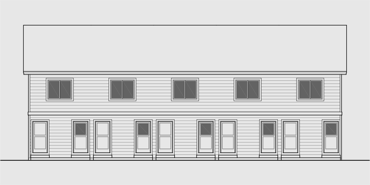 House side elevation view for FV-594 Narrow 5 Plex Townhouse Plan