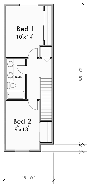 Upper Floor Plan for FV-594 Narrow 5 Plex Townhouse Plan