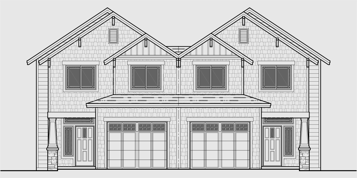 House front drawing elevation view for D-651 Townhouse Duplex Plan
