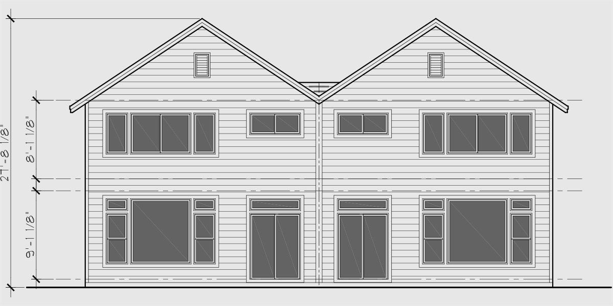 House side elevation view for D-651 Townhouse Duplex Plan