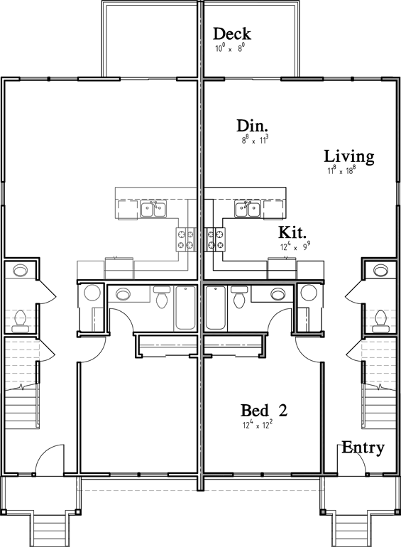 Main Floor Plan 2 for D-660 4 bedroom, master bedroom on the main floor, duplex house plan, D-660