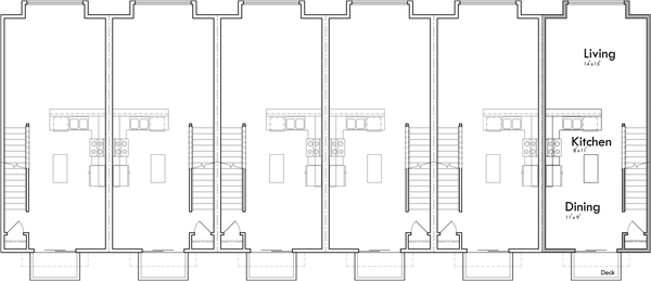 Main Floor Plan 2 for S-741 6 Row, 3 Story, Narrow Townhouse Plans with Office S-741