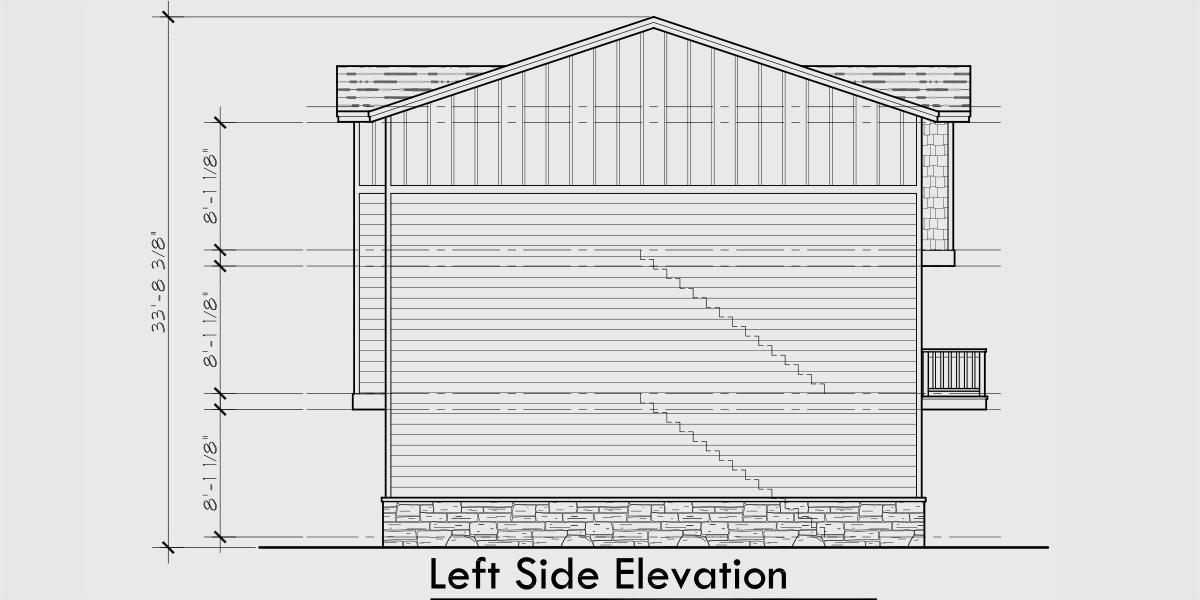 House rear elevation view for S-741 6 unit row house plans, townhouse plans, narrow lot plans, with office, S-741