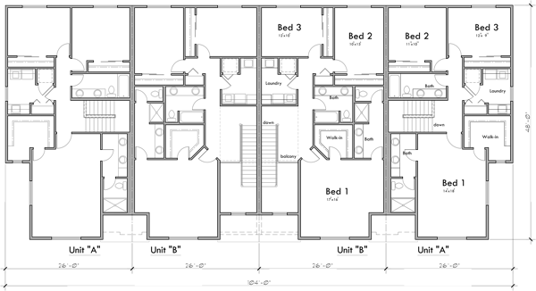Main Floor Plan 2 for F-610 Luxury townhouse plan with 2 car garage F-610