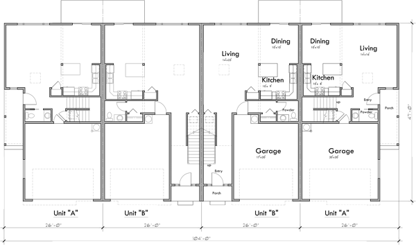 Upper Floor Plan 2 for Luxury townhouse plan with 2 car garage F-610