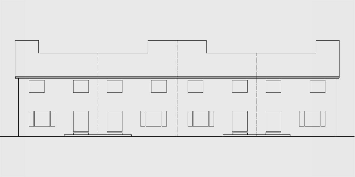 House side elevation view for F-610 Luxury townhouse plan with 2 car garage F-610