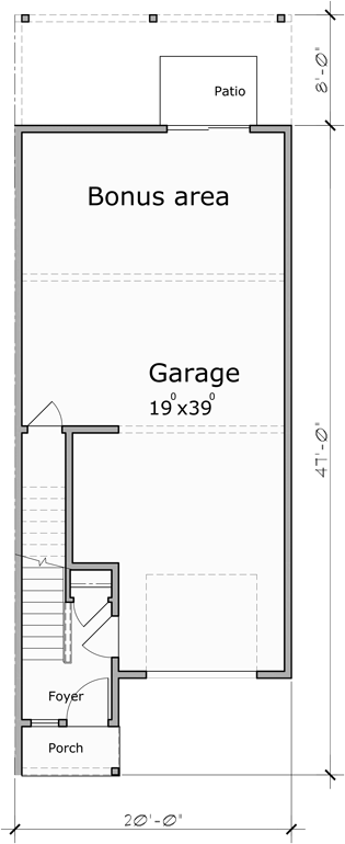 Lower Floor Plan for F-611 4 unit town house plan with bonus area F-611