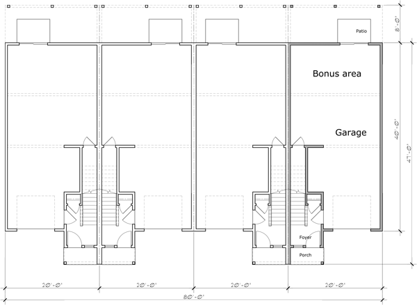 Lower Floor Plan 2 for 4 unit town house plan with bonus area F-611