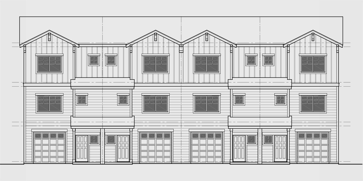 House front drawing elevation view for F-611 4 unit town house plan with bonus area F-611