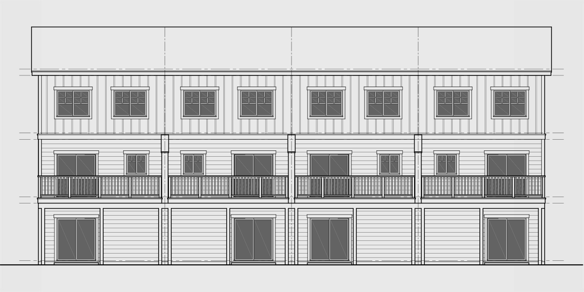 House side elevation view for F-611 4 unit town house plan with bonus area F-611