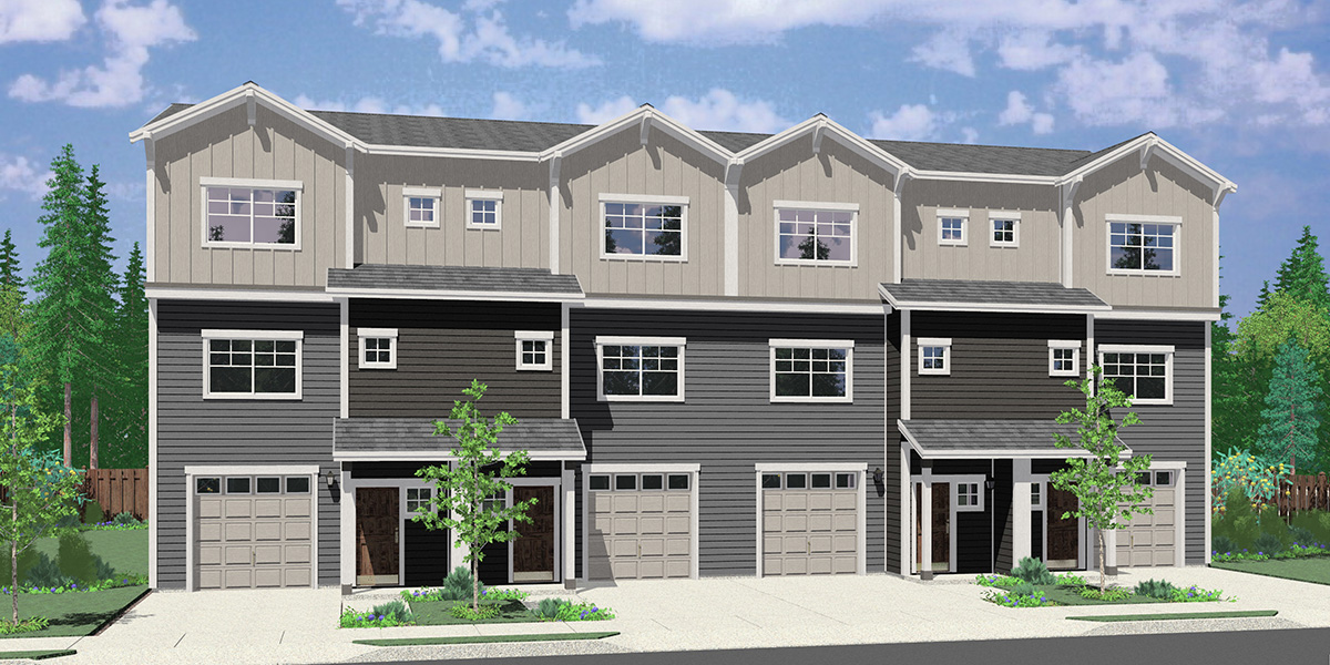 F-611 4 unit town house plan with bonus area F-611