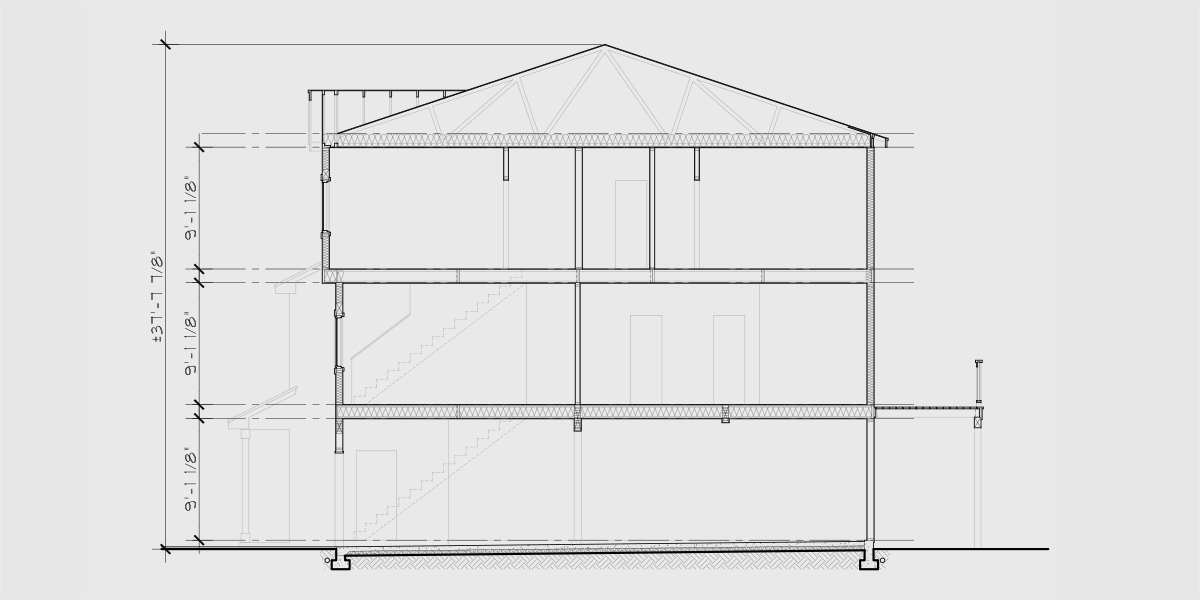 House rear elevation view for 10207 Single town house plan cross section 10207