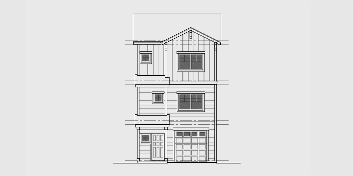 House front drawing elevation view for 10207 Single town house plan cross section 10207