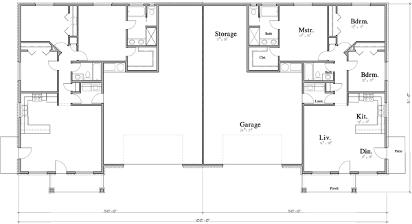 Main Floor Plan 2 for D-649 One level ranch duplex design 3 car garage D-649