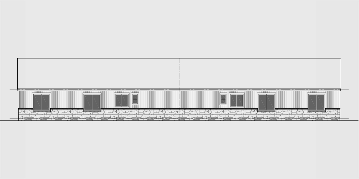 House side elevation view for D-649 One level ranch duplex design 3 car garage D-649