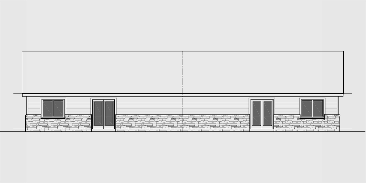 House side elevation view for D-650 Ranch Duplex Home Design with 3 Car Garage 