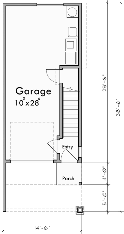 Lower Floor Plan for D-642 Narrow town house plan D-642