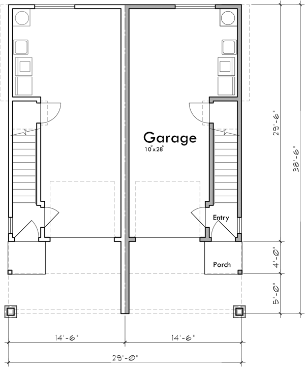 Lower Floor Plan 2 for Narrow town house plan D-642