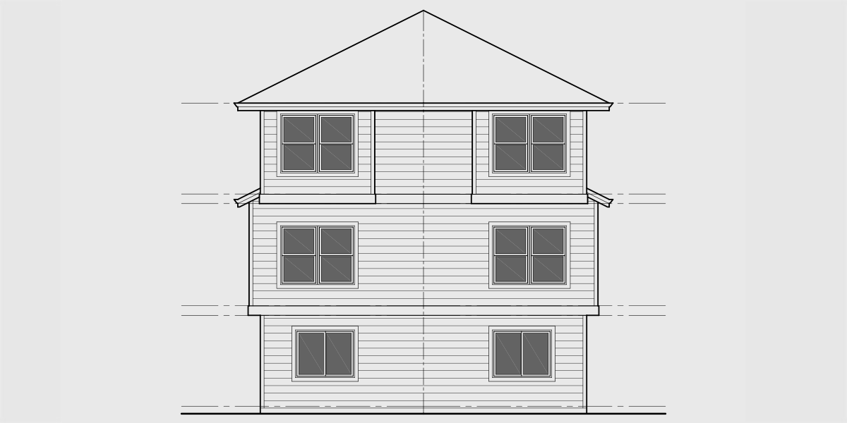 House side elevation view for D-642 Narrow town house plan D-642
