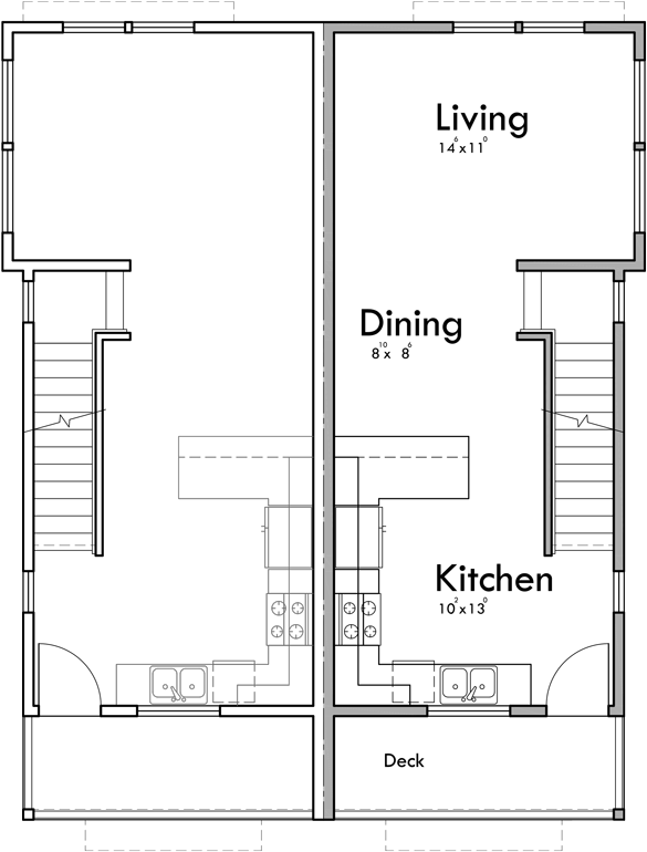 Main Floor Plan 2 for D-642 Narrow town house plan D-642