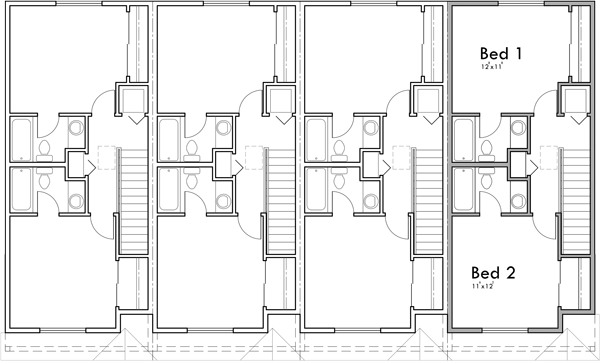 Upper Floor Plan 2 for Modern town house plan w/ double master F-616