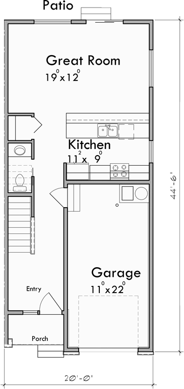 Main Floor Plan for D-662 Double Master Bedroom, Town House duplex D-662