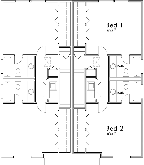 Upper Floor Plan 2 for Double Master Bedroom, Town House duplex D-662